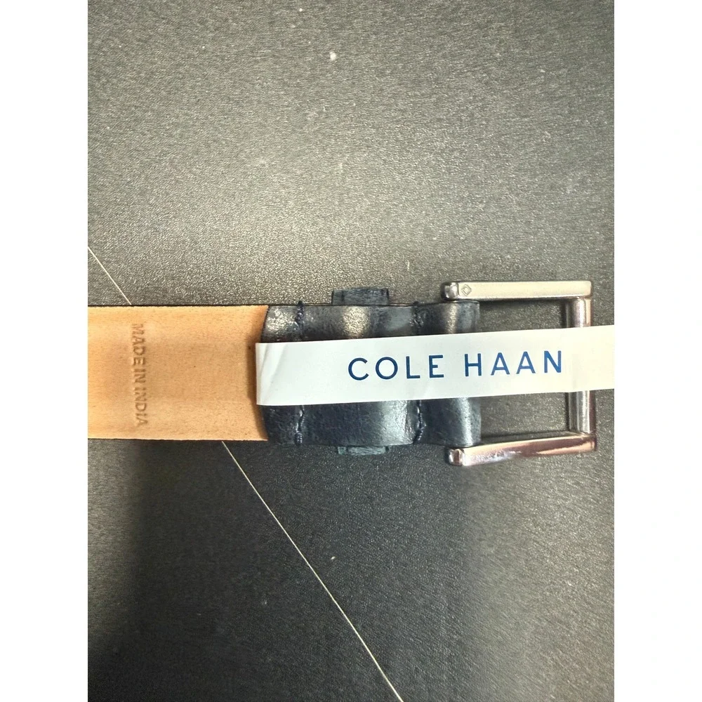 Cole Haan New Mens Blue Pressed Leather Belt 36 Silver Buckle Office Dress Luxur